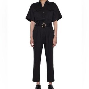 Frame ‘Arie’ Black Belted Linen Blend Short Sleeve Jumpsuit